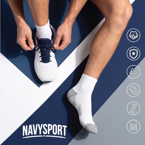 NAVYSPORT 6P Chaussettes de Sport en Coton Homme et Femme | Socquettes Chaussettes Basses Mi-Hautes Hautes | Technologie DRI-WIK d’Évacuation de l’Humidité | Talon, Pointe Renforcés | Lot de 6 Paires