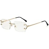 Street Knitted Luxury Rimless Gold Wire Frame Rectangular Unisex Trendy Old School Retro 90's Frameless Gem Cut Clear Lens Hip Hop Diamond Cut Eye Glasses For Men Women