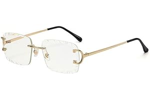 Street Knitted Luxury Rimless Gold Wire Frame Rectangular Unisex Trendy Old School Retro 90's Frameless Gem Cut Clear Lens Hi