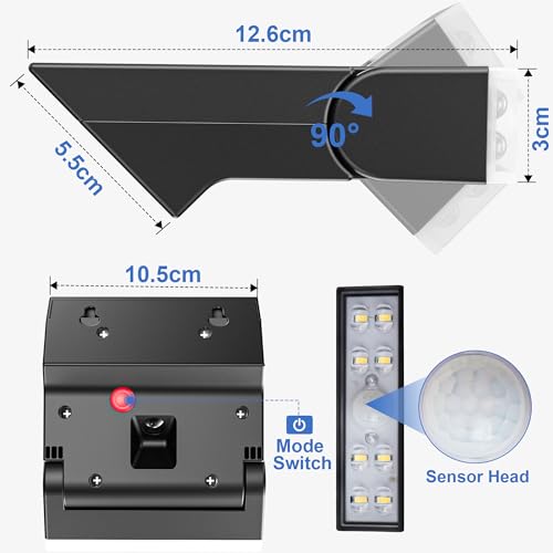 Giliwosy Outdoor Solar Lamp, 90° Adjustable Outdoor LED Floodlight with Motion Sensor and Night Light, IP65 Waterproof Solar Light for Garden, Wall, Garage Decoration (2 Pieces)