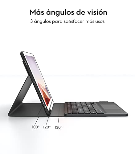 Earto Keyboard Case for iPad 10.2" 9th/8th/7th Generation (2021/2020/2019), 2 Bluetooth Channels, Detachable Bluetooth Keyboard, Spanish Keyboard with Smart Touchpad (Ñ Key), Black