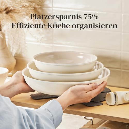 Redchef Pan Set with Removable Handle, Induction Pans, Ceramic Pan with Non-Stick Coating, 6-Piece 20, 24, 28 cm, Space-saving Ceramic Pans, PTFE, PFOA and PFAS-Free, Beige