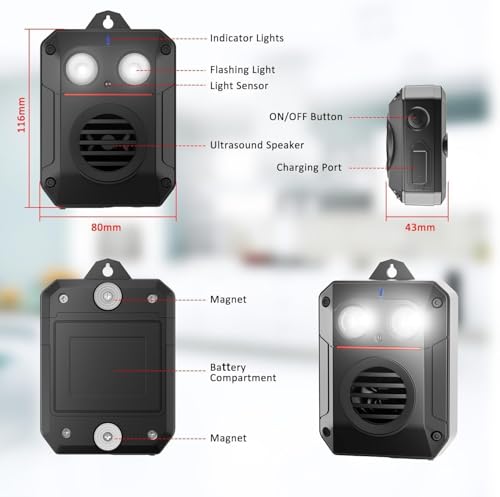 MEKEET Marten Repellent, Marten Repellent Attic, Marten Repellent, Marten Deterrent, Car, Ultrasonic Mouse Repellent with Flash Light, Marten Deterrent, Garden, Marten Rat, Battery Operated for Cars