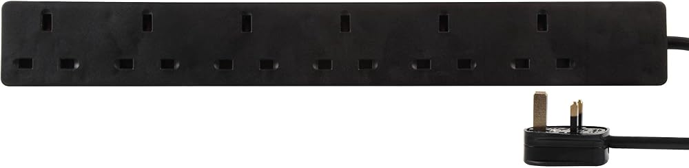 PRO ELEC PELB1422 6-Gang Extension Lead 15 Metre Black Power Cable Cord