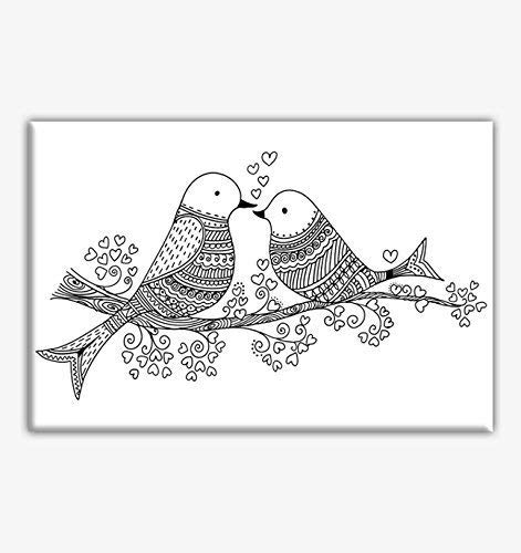 Lovebirds Premarked Canvas | Stretched primed canvas 8x8 Inches | Premium Handmade Pre-Drawn Canvas | Art & Sip Party, DIY Kit, Party favor | Easy & fun drawings to paint | Grown-up Wall Art