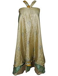 Mogul Womens Magic Wrap Skirt Vintage Recycled Sari Two Layer Reversible Cover Up Dress