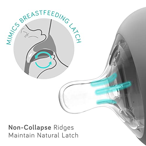 Nanobebe Flexy Silicone Baby Bottle, Anti-Colic, Natural Feel, Non-Collapsing Nipple, Non-Tip Stable Base, Easy to Clean, 3-Pack, Gray, 9oz