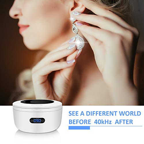 Ultrasonic Cleaner, Jewelry Cleaner Machine with 5 Digital Timer, 40KHz Powerful Ultrasonic Cleaner with 25 Ounces Tank for Cleaning Jewelry Rings Glasses Watches Shaver Heads Diamond Denture