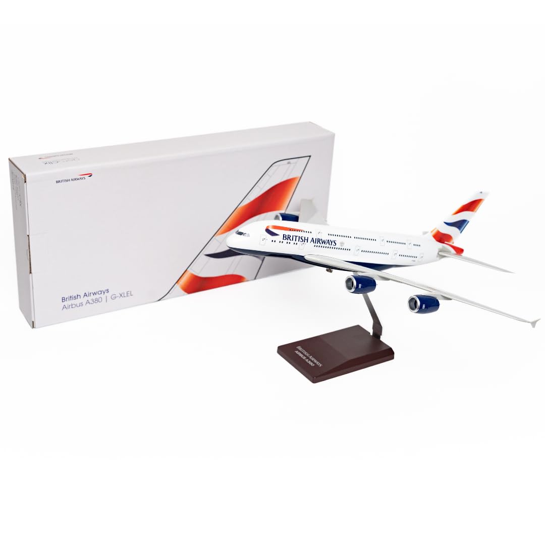 AeroClix British Airways Model Plane Airbus A380-800 with G-XLEL registration in 1/200 scale, 37 cm long plastic model plane