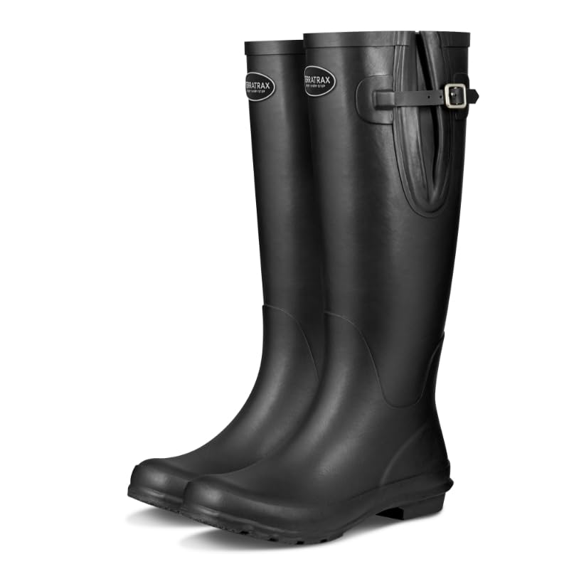 Photo 1 of TerraTrax Rain Boots for Women Waterproof Rubber Boots Tall Knee High RainBoots Garden Boots Anti-Slip Wellington Rain Shoes