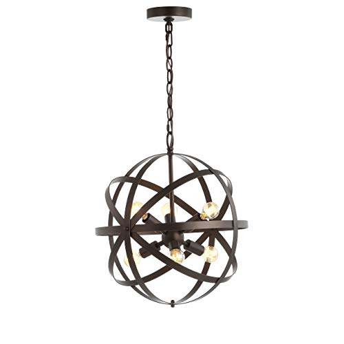 SAFAVIEH PND4053A Brycen Adjustable Dark Grey 6-Light (LED Bulbs Included) Pend…