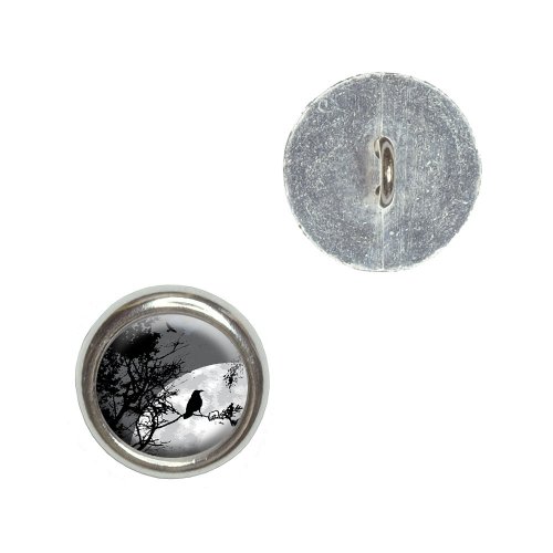 Raven at Night - Black Bird Full Moon Metal Craft Sewing Novelty Buttons - Set of 4