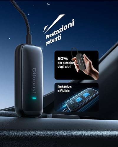 OTTOCAST Play2Video Ultra, Adattatore CarPlay Wireless & Android Auto Adattator con Netflix YouTube WiFi 6 5G Bluetooth 5.4 Adattatore CarPlay Netflix per la maggior parte delle auto dal 2016