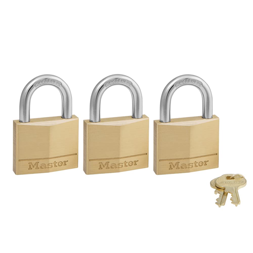 Photo 1 of Master Lock 140TRI Solid Brass Padlock with Key, 3 Pack