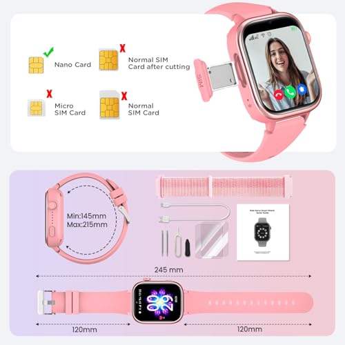Velmood 4G Smart Watch for Girls, Smartwatch for Girls with GPS and Calls, Video Calls, Voice Chat, SOS, School Mode, Pedometer, Sleep, Alarm Clock IP68 for Girls Boys Pink