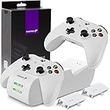 Fosmon Xbox One/One X/One S Dual Controller Charger, [Dual Slot] High Speed Docking Charging Station with 2 x 1000mAh Rechargeable Battery Packs - White