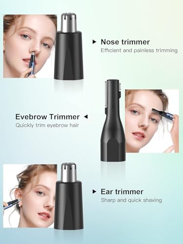 2025 Rechargeable Nose & Ear Hair Trimmer, 3 in 1 Multipurpose Rechargeable USB Trimmer for Men & Women,Facial & Eyebrow Hair Removal Tool, Powerful Motor, Painless, Easy to Clean, IPX7 Waterproof