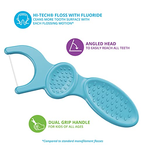 Plackers Kids Dual Gripz Flossers with Fluoride, Grip Me Handle, Fruit