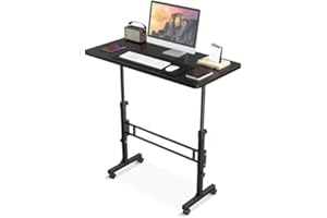 Standing Desk Adjustable Height, Mobile Sit Stand up Desk Lockable with Wheels, 32 Inch Portable Rolling Desk Small Computer 