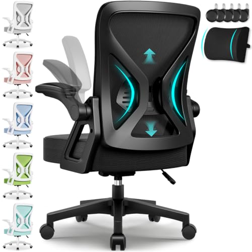 Airchros Bürostuhl Ergonomisch,Schreibtischstuhl mit Hochklappbaren Armlehnen, Einstellbarer Lendenstütze, Wippfunktion bis 125°, Höhenverstellbar, Ne