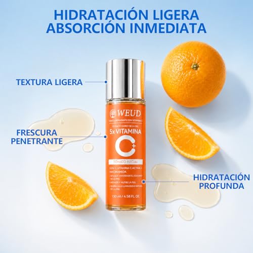WEUD Skin Care Coreano 4 En 1 Kit, con 1 Crema Hidratante Niacinamida + 1 Tonico Hidratante 5X Vitamina C Activa + 1 Serum Centella Asiatica + 1 Serum Péptidos Propóleo, para Todo Tipo de Piel