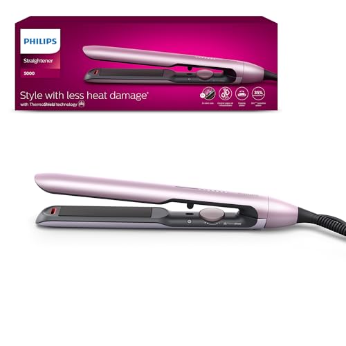 Philips Piastra Serie 5000, tecnologia ThermoShield, agli ioni, piastre con rivestimento in ceramica arricchito con olio di argan, rosa chiaro, modello BHS530/00