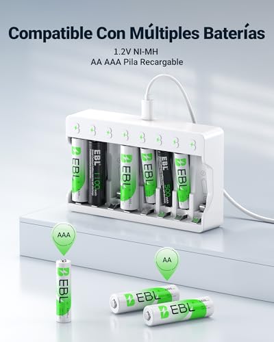 EBL Fast Battery Charger with 8 x AA Rechargeable Batteries, 8 Independent Slots Charger, USB Charging and Multiple Protection