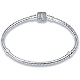 Beautiful Signature Clasp Snake Chain Charm Bracelets Fits Any Charm for Women 925 sterling silver Jewelry 19 Cm