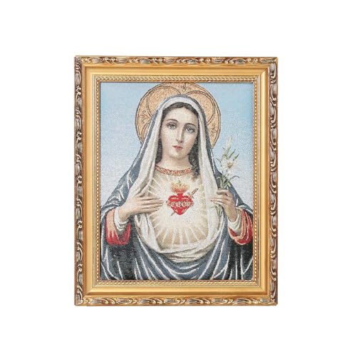 HZMAN Virgin Mary Painting Retro Handmade Weave Sacred Heart of Mary Character Picture Poster Wall Tabletop Frames for Living Room Bedroom 10x8 inch