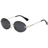 LASPOR Retro Oval Sunglasses for Women Men Fashion Vintage Gold Metal Frameless Rimless Glasses Tinted Lens UV400 Protection