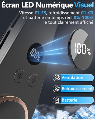 Kouric Ultra-Quiet Mobile Air Conditioning Neck Fan with LED Display, 3 Cooling Levels (15°C/20°C/25°C), Battery 5500mAh Battery Life Max 15 Hours, for Children & Adults Office Travel