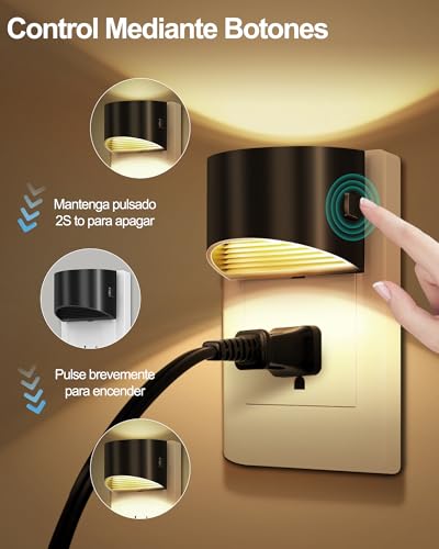 2 Paquete Luz Nocturna Enchufable con Sensor de Luz de Atardecer a Amanecer, 3000K Lampara LED Nocturna Noche con 3 Niveles de Brillo, Luces Nocturna para Niños, Dormitorio, Baño, Pasillo, Escaleras
