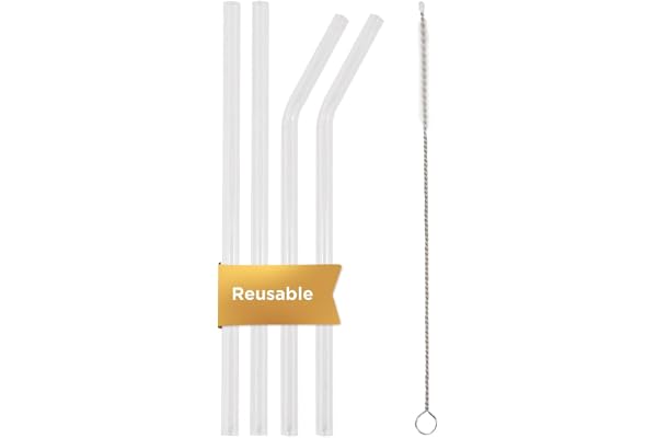 Luciano Housewares BPA-Free Glass Straws, Eco-Conscious Reusable Straws with Cleaning Brush, Ideal for Home, School, Work, an