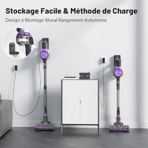 Yassol Aspirateur sans Fil, Aspirateur Balai sans Fil Puissant 55000Pa Pliable, 55Min Autonomie, Aspirateur sans Sac Léger Anti-Emmêlement pour Sol Dur Tapis Poils d'animaux Voiture(Violet)