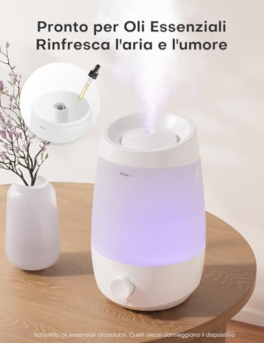 2.5L Umidificatore Ambiente 25H Diffusore Oli Essenziali 250ml/h