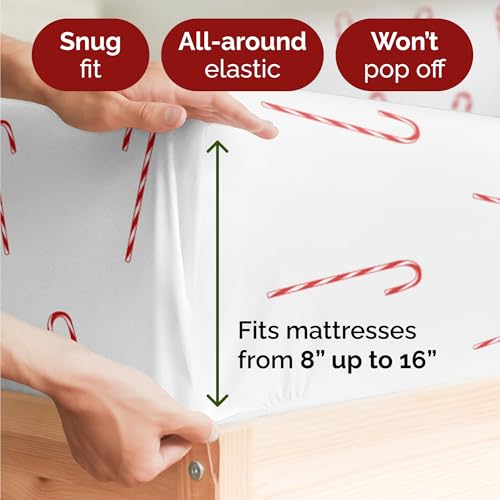 Queen Christmas Candy Canes Sheet Set - Holiday Xmas Pattern Bedding Set - Deep Pockets - Snug Fit - 4 Piece - Wrinkle Free - Cozy Cooling Festive Winter - Holiday Sheets for Women, Men, Kids & Teens