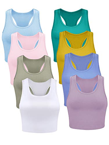 Geyoga 8 Pieces Basic Crop Tank Tops Sleeveless