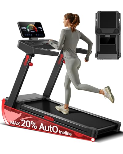 Treadmill with 20% Auto Incline 14KM/H 3.5HP Large Running Machine for Home | Full Foldable Treadmills 180KG Capacity for Heavy People Quiet Electric Jogging Running with Intelligent LED Touch Screen