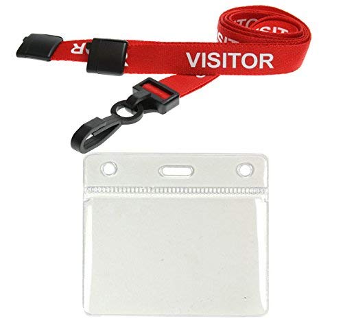 Customcard ltd® 10 x Visitor Lanyards Red Plastic Clip with 10 Medium ID Pockets