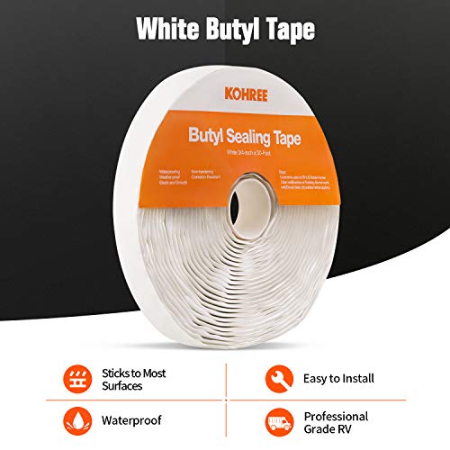 Kohree Butyl Seal Tape RV Putty Rubber Sealant Tape White, 1/8Inch x 3/4Inch x 30Foot, Leak
