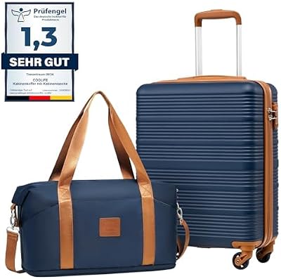 Maleta Cabina 55x40x20 para Easyjet, Bolsa de Viaje 45x36x20cm para Viajes Cortos y Viajes de Negocios, Trolley Cabina de ABS con Candado TSA, 4 Ruedas de 360° (Azul/Marrón)