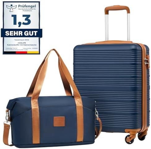 Valise Cabine 55x40x20 pour Easyjet, Sacs de Voyage 45x36x20cm pour Courts Séjours et Voyages d'affaires, Coque Rigide en ABS avec Serrure TSA, 4 Roues Pivotantes à 360° (Bleu/Marron)
