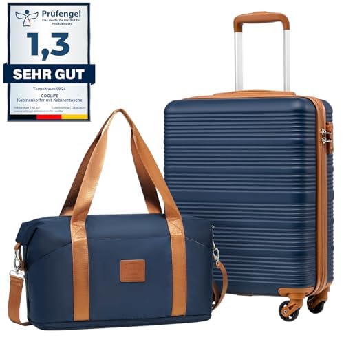 Valise Cabine 55x40x20 pour Easyjet, Sacs de Voyage 45x36x20cm pour Courts Séjours et Voyages d'affaires, Coque Rigide en ABS avec Serrure TSA, 4 Roues Pivotantes à 360° (Bleu/Marron)