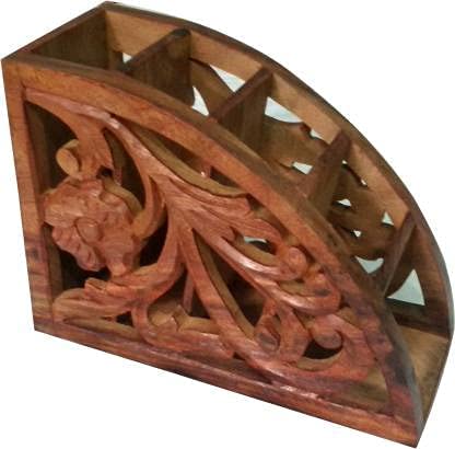 PR INTERNATIONAL HomeDecor Handcraft Wooden Remote Stand Holder/Stand/Organizer/Rack for Space Saving 5 Slot Storage Brown
