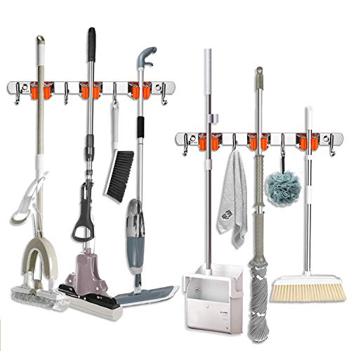 Xpandio Broom Mop Holder Wall Mount Stainless Steel Wall Mounted Storage Organizer Heavy Duty Tools Hanger