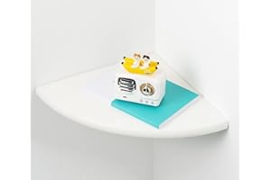 BEUGAWHOO White Corner Shelf, Wall Mount Natural Oak Wood Floating Corner Wall Shelf Round End Small Corner Nightstand Plant Shelf for Bedroom, Kitchen, Living Room 7inch