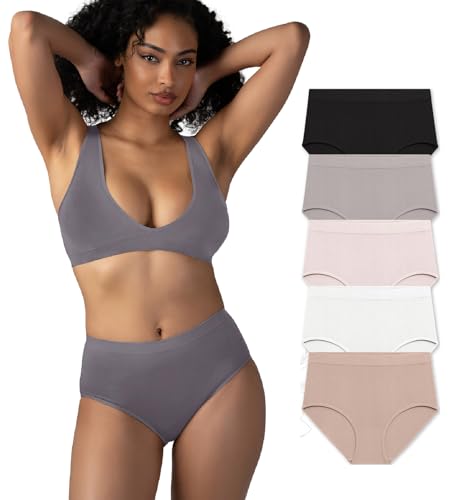 Attributes 5 Pack Seamless Briefs, Black/Grey/Pink/White/Rose, Medium