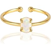 18K Rose Gold Plated Opal Ring, White/Green/Pink Opal, Adjustable Size