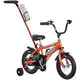Schwinn Grit Steerable Kids Bike, Featuring Push Handle for Easy Steering, Training Wheels, Enclosed Chainguard, Quick-Adjust Seat, and 12-Inch Wheels, Orange/Black