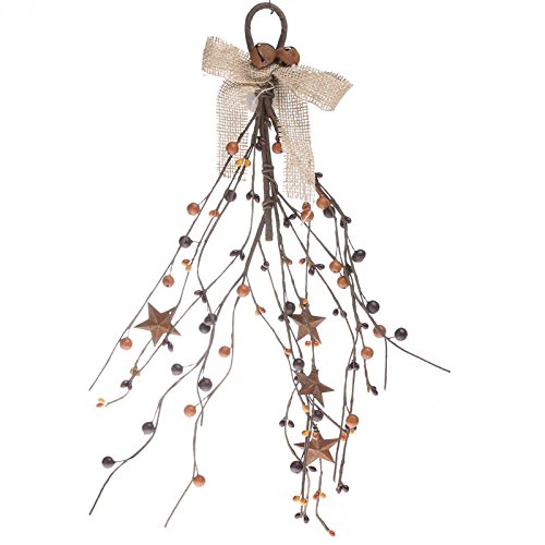 Factory Direct Craft Group of 3 Hand Wrapped Autumn Mixed Berry and Rusty Star Door Hanger for Home Decor, Primitive Accenting and Creating